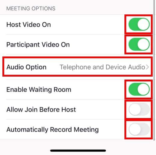 iOS schedule meeting available options