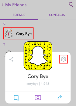 Select a friend to delete from Snapchat