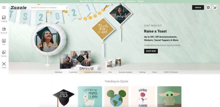 Zazzle homepage