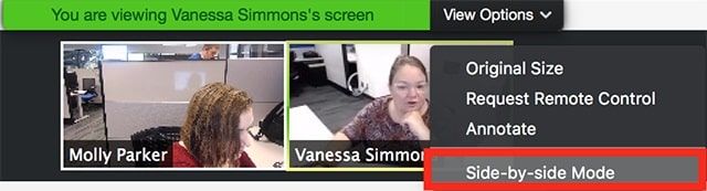 Turning on Side-by-Side Mode during a meeting