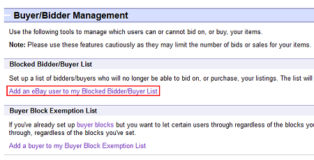 Edit blocked bidder list button