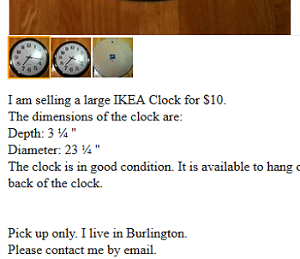 Example of a listing for a clock on Craigslist