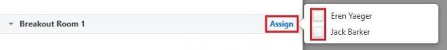 Manually assigning meeting participants to a breakout room