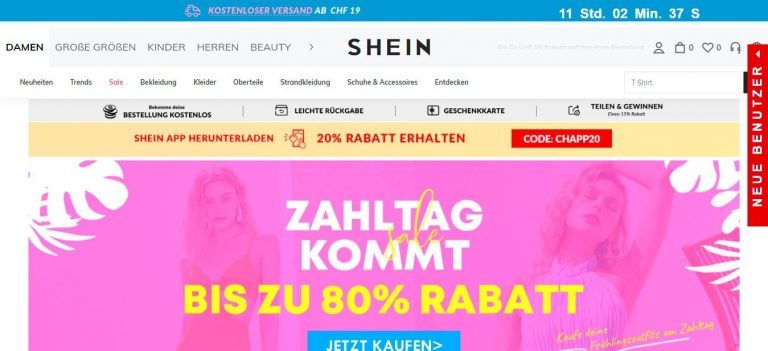 SHEIN homepage