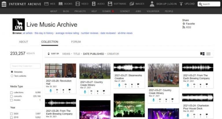 The Live Music Archive section of The Internet Archive