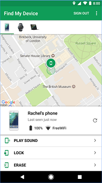 Find My Device options