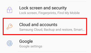 Android Cloud and Accounts settings