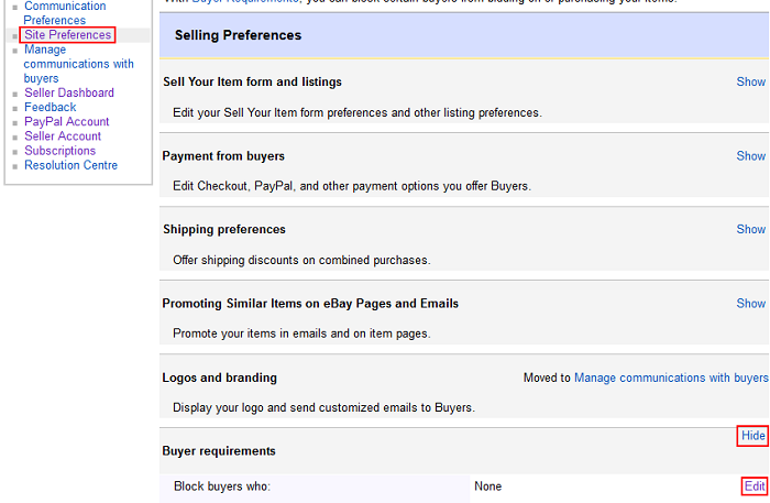 Buyer Requirements options