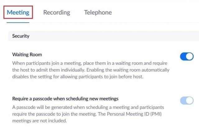 General Zoom meeting settings