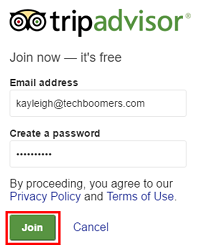 Click the green Join button to sign up for TripAdvisor