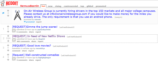 Reddit page for NetflixBestOf