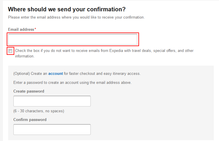 Enter email address to receive a confirmation from Expedia