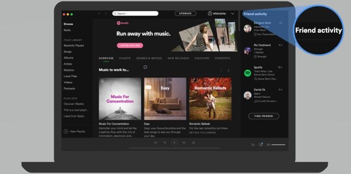 An example of what your Friend Feed looks like on the Spotify desktop app
