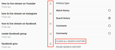 View YouTube search history