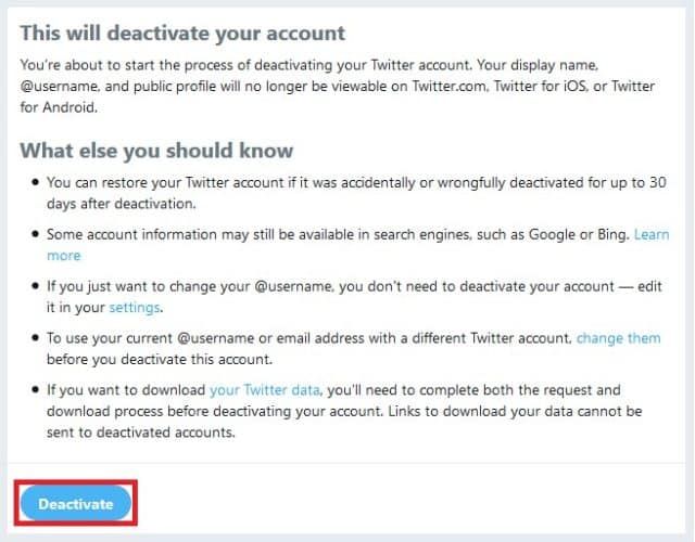 Proceed with account deactivation