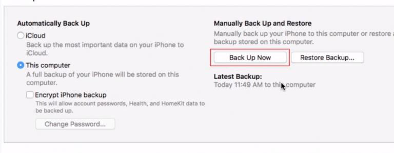 Back up iPhone manually to your computer