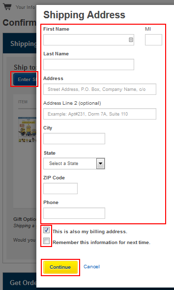 Entering the shipping details for your BestBuy.com order