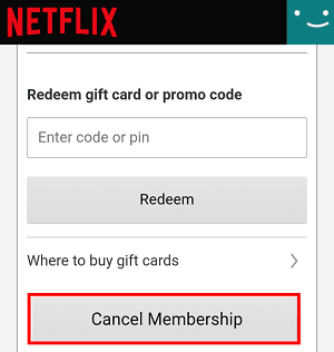 Cancel Membership button (app)