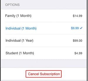 Cancel Subscription button in iTunes