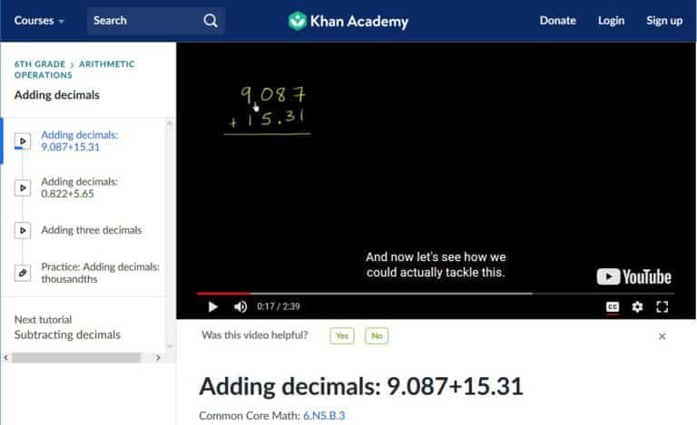 Screenshot of Khan Academy