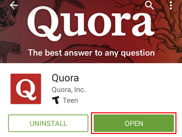 How to launch the newly-downloaded Quora app from the app store
