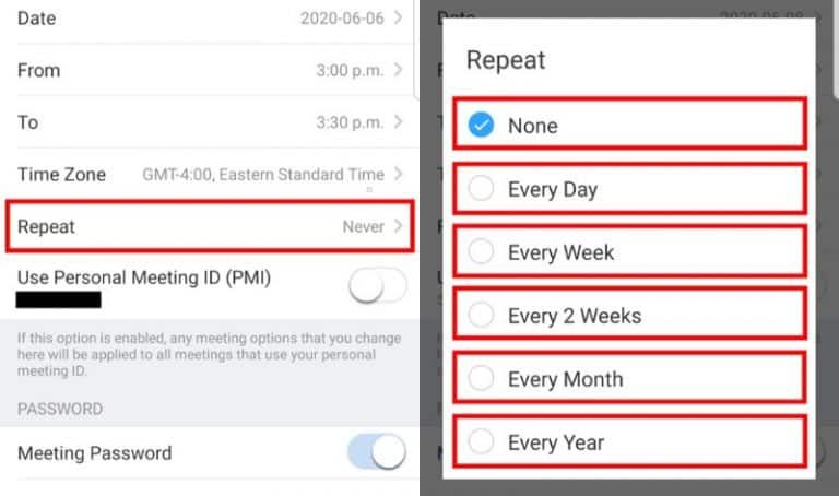 Android app repeat meeting toggle