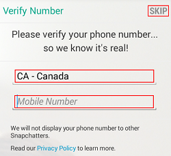 Verify phone number for Snapchat