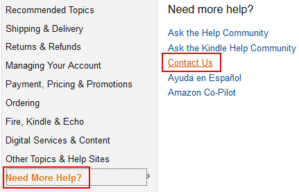 Amazon contact button