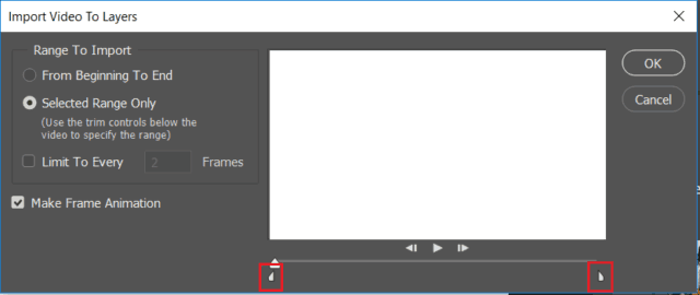 Select which video frames are imported to Photoshop