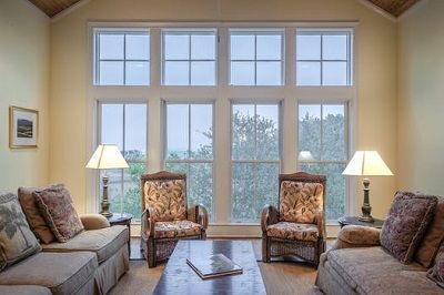 Living room with bright lamps