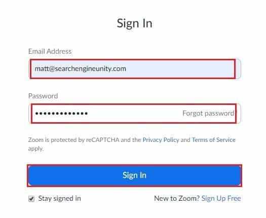 Browser sign in menu with email and password entered and Sign In button