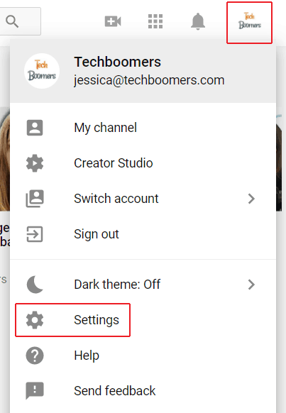 Accessing your YouTube account settings