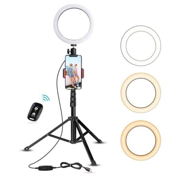 Ubeesize 8 inch ring light with stand, remote control, and three light modes