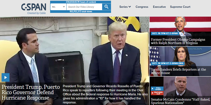 Screenshot of C-SPAN website