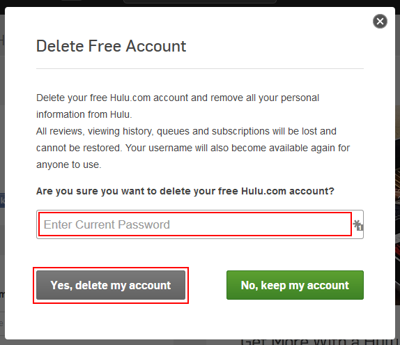 Form to confirm that you want to cancel your Hulu account
