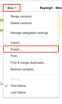 Export menu option