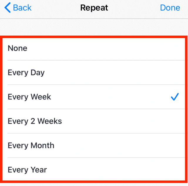 Repeat options