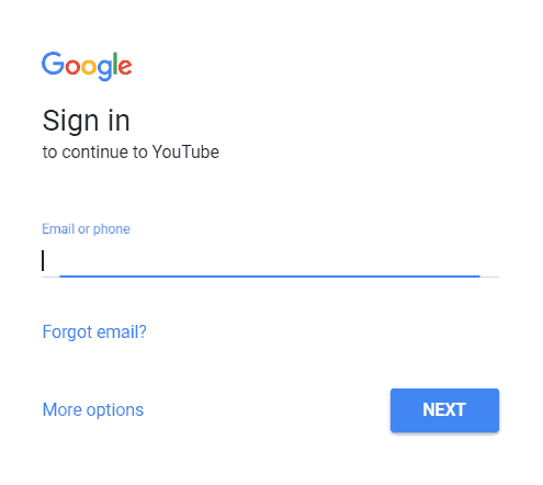 Logging into a YouTube (Google) account