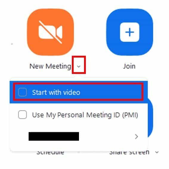 Desktop New Meeting start with video button