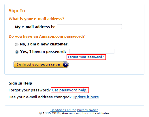 Amazon Forgot Password button