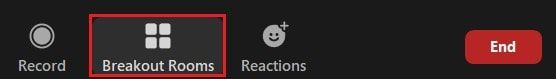Button to activate breakout rooms in a Zoom meeting