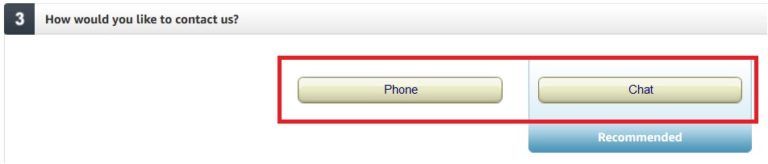 Choose a way to contact Amazon customer service
