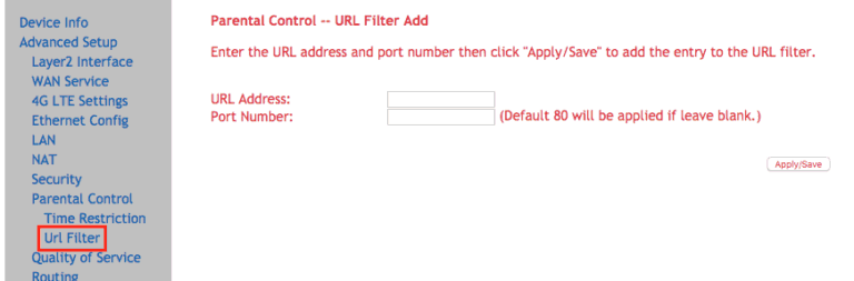 Accessing URL filtering options for your router