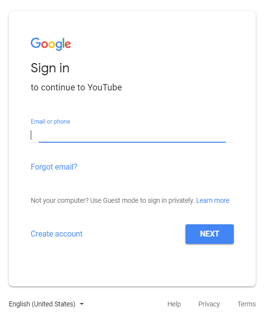 Logging into your YouTube (Google) account