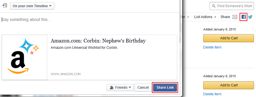 Amazon Wish List with Facebook
