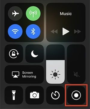 The Record button in the iOS Control Center