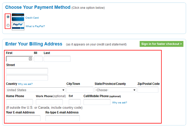Priceline billing information form