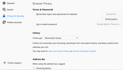 Firefox security settings