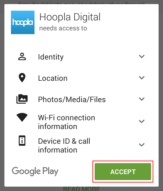 Giving the Hoopla app permissions on your mobile device