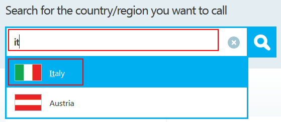How to select the region that you want to view Skype calling rates for